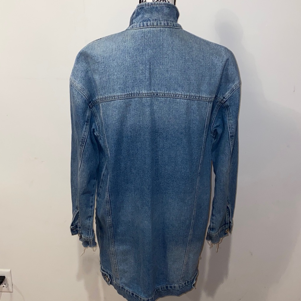 New! COSTES Blue European Made Long Distressed Denim Jacket for Women Size Large - Picture 12 of 16